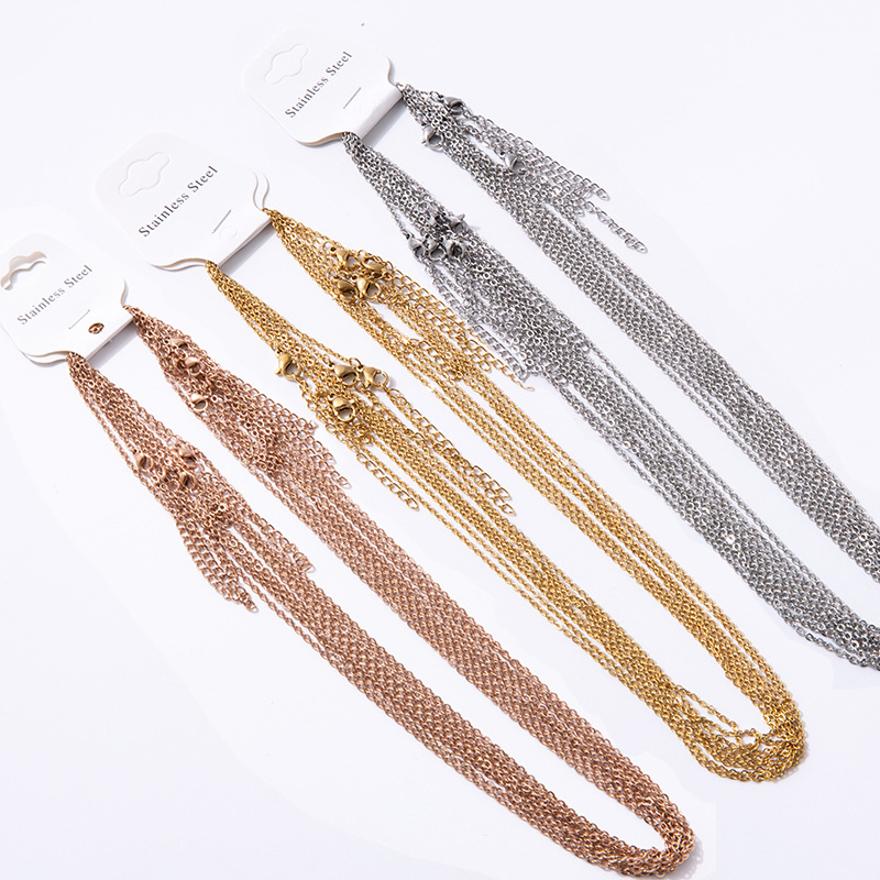 18K electroplated O-shaped flat chain cross chain with extended chain clavicle necklace stainless steel gold necklace pendant chain