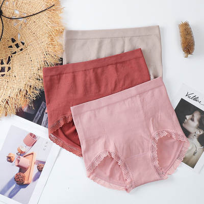 Large size high waist belly lace graphene antibacterial underwear girls seamless hip cotton crotch boxer pants women