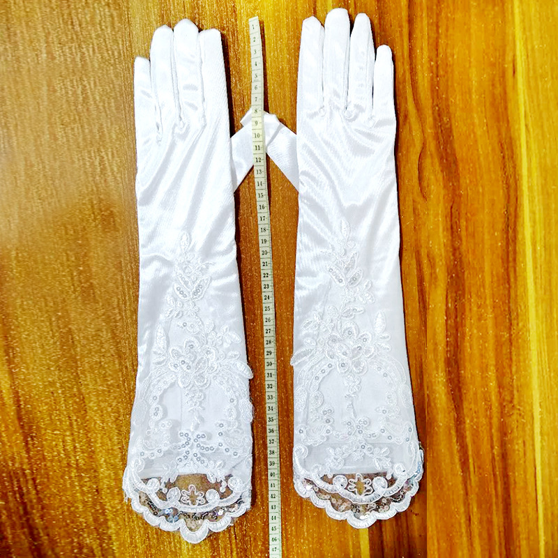2020 new bridal wedding dress gloves evening banquet satin long lace embroidered sequins gloves wholesale