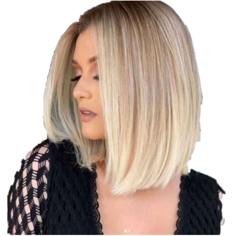 wigs wig full head cover ladies BOBO head gradually color cast medium points short straight hair high temperature silk factory spot wholesale