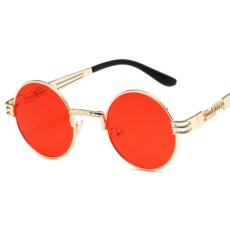 European and American Sunglasses 8010 Retro Round Frame Steampunk Sunglasses Men's Trendy Metal Spring Leg Sunglasses