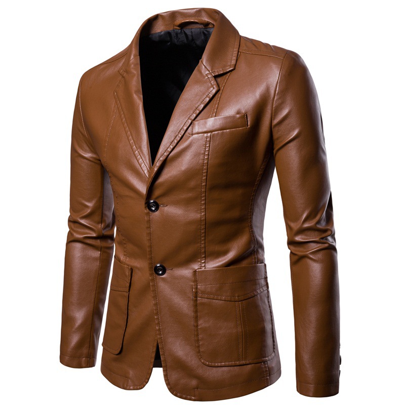 Amazon AliExpress wish Cross-border Foreign Trade Men's Leather Jacket Leather Suit Youth Warm Washed Leather Jacket Coat