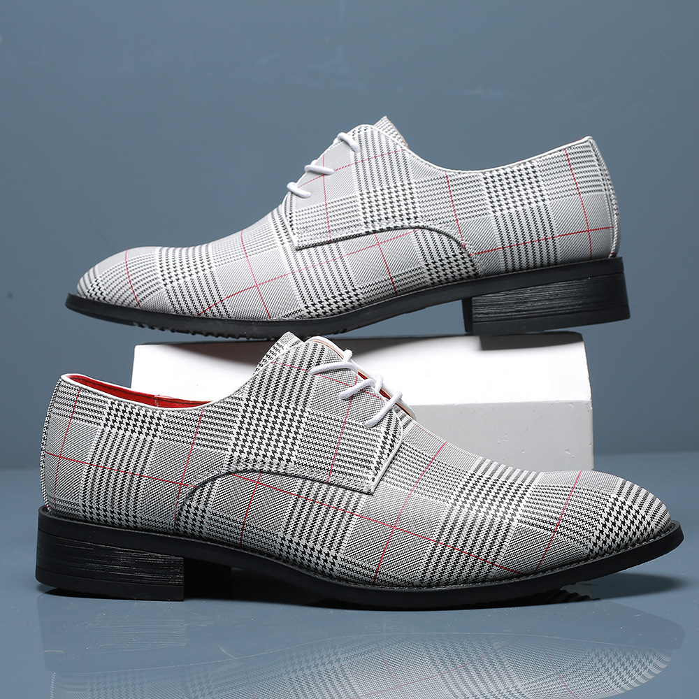 2023 Men's Fashion Business Casual Leather Shoes Lace-up Striped Barber Shoes Korean Style Foreign Trade Large Size Men's Shoes 48