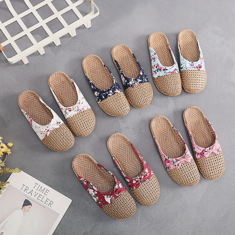 Summer Ya Grass Woven Sandals Women's Linen Slippers Home Indoor Non-slip Floor Thick Bottom Rattan Grass for Men Home