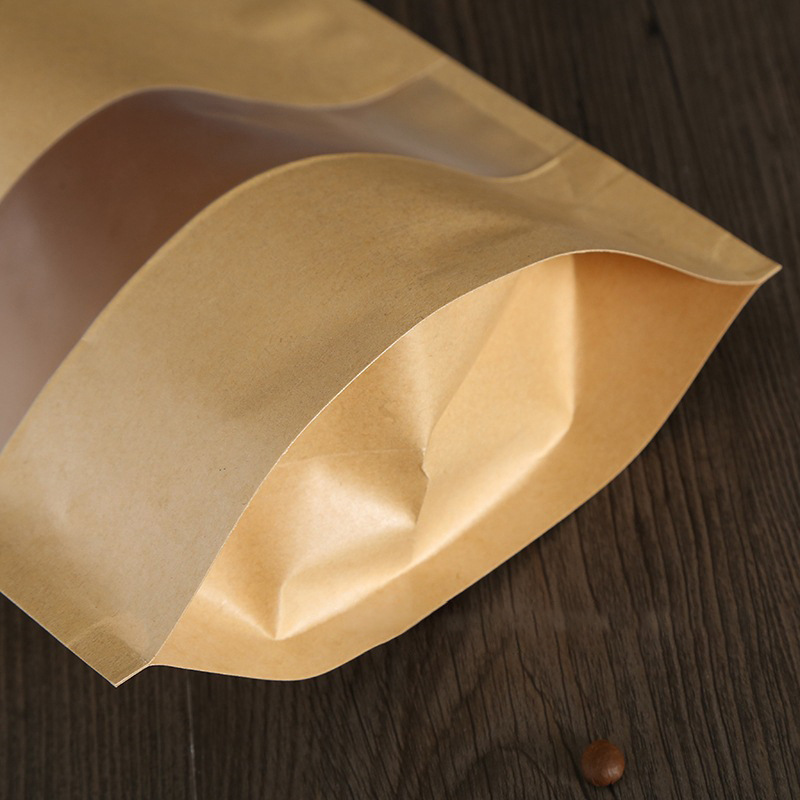 Kraft Paper Bag Frosted Self-sealing Bag Window Tea Sealed Self-supporting Bag Nuts Dried Fruit Snack Food Packaging
