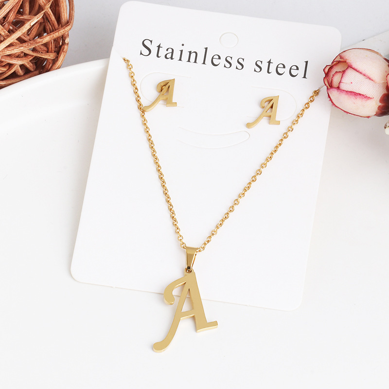 2024 new stainless steel pendant 26 English letter necklace European and American fashion jewelry does not fade spot wholesale