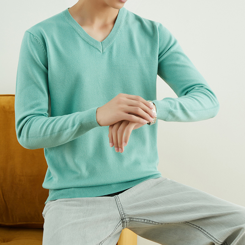 Autumn 2024 New Short-sleeved Men's Sweater V-neck Solid Color Outer Wear Sweater Thin Loose Sweater Trendy