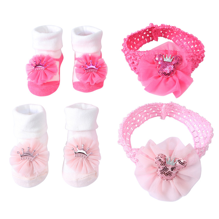 Foreign trade supply bow three-dimensional baby socks cute princess European and American baby socks hair band set