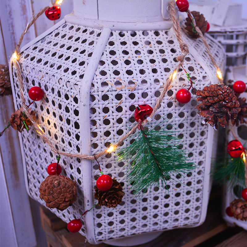 Amazon Christmas Pineal Light String Bell Decoration Led Pine Needle Copper Light Red Fruit Decoration Light String