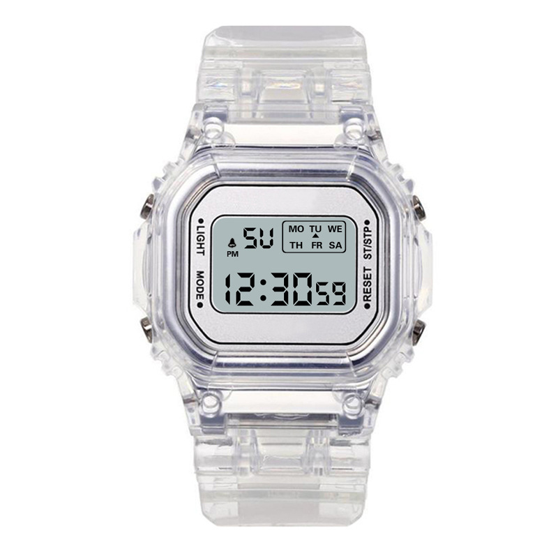 Factory direct supply male and female students transparent small square ins Net Red Watch luminous waterproof electronic watch