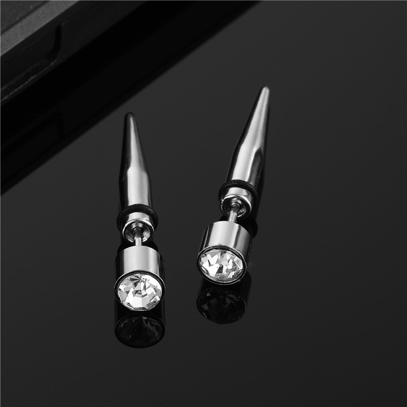 Fashion titanium steel stainless steel pointed cone bullet stud earrings for boys titanium steel diamond earrings bone stud earrings
