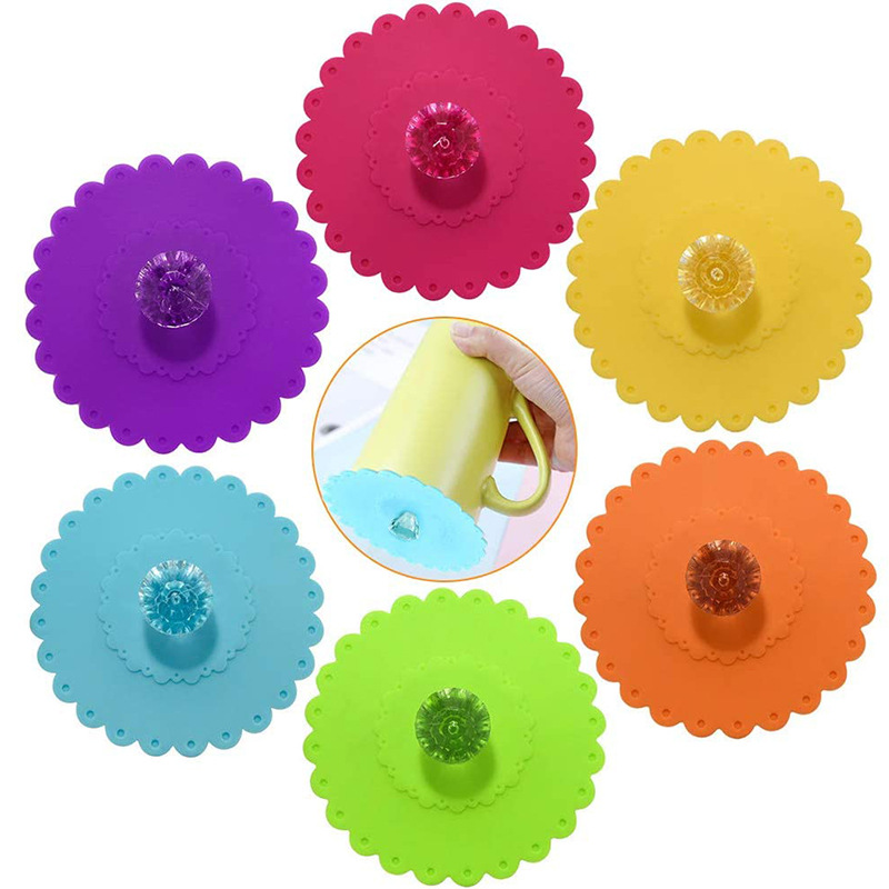 Cross-border food grade silicone glue cup cover dustproof glass cover silicone cup cover glass cover 6-piece set
