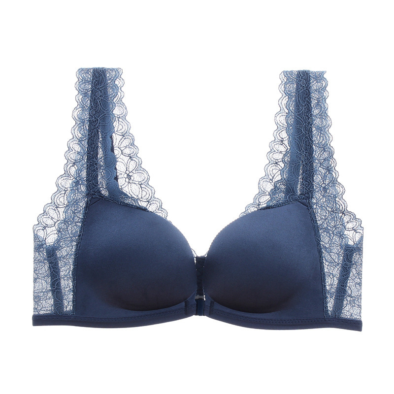Front buckle underwear women's gathered seamless lace back bra wireless small chest anti-sagging breast contracting thickened bra