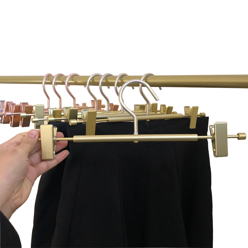 Gold aluminum alloy pants rack metal pants clip household seamless skirt hanger non-slip pants adult clothes hanger rose gold