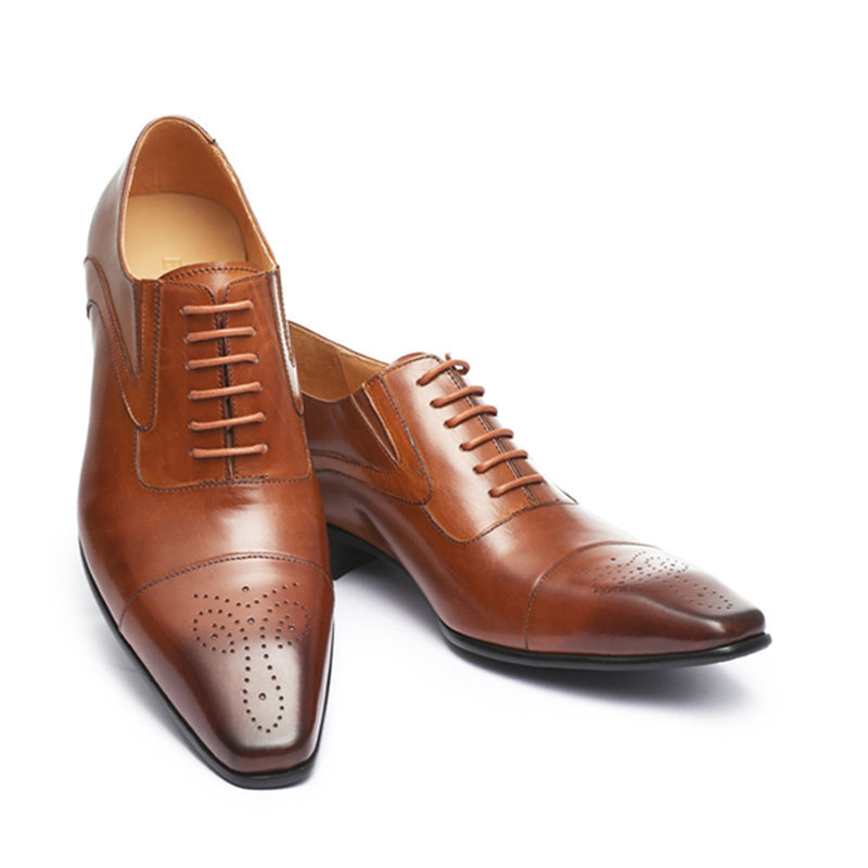 Men's Small Square Head Leather Shoes Casual Single Shoes Lace-up Men's