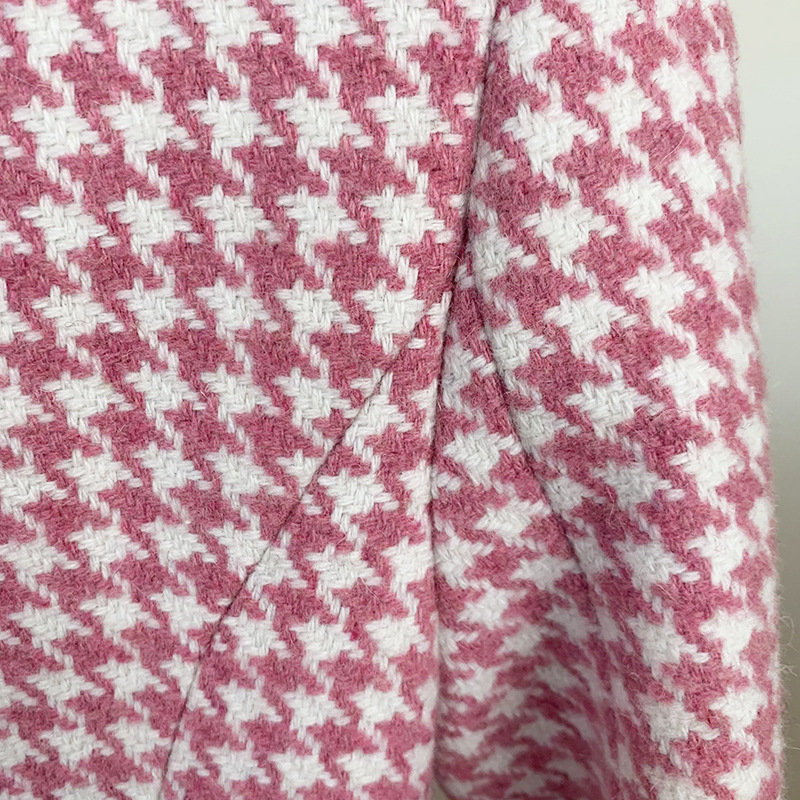 Spot European and American quality sharp 2024 autumn and winter suit collar slim pink houndstooth wool coat coat_voghion.com