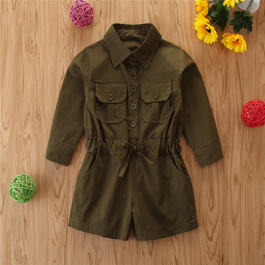 Cross-border Clothing ins European and American Girls' Army Green Overalls Jumpsuit Children's Casual Trendy Jumpsuit