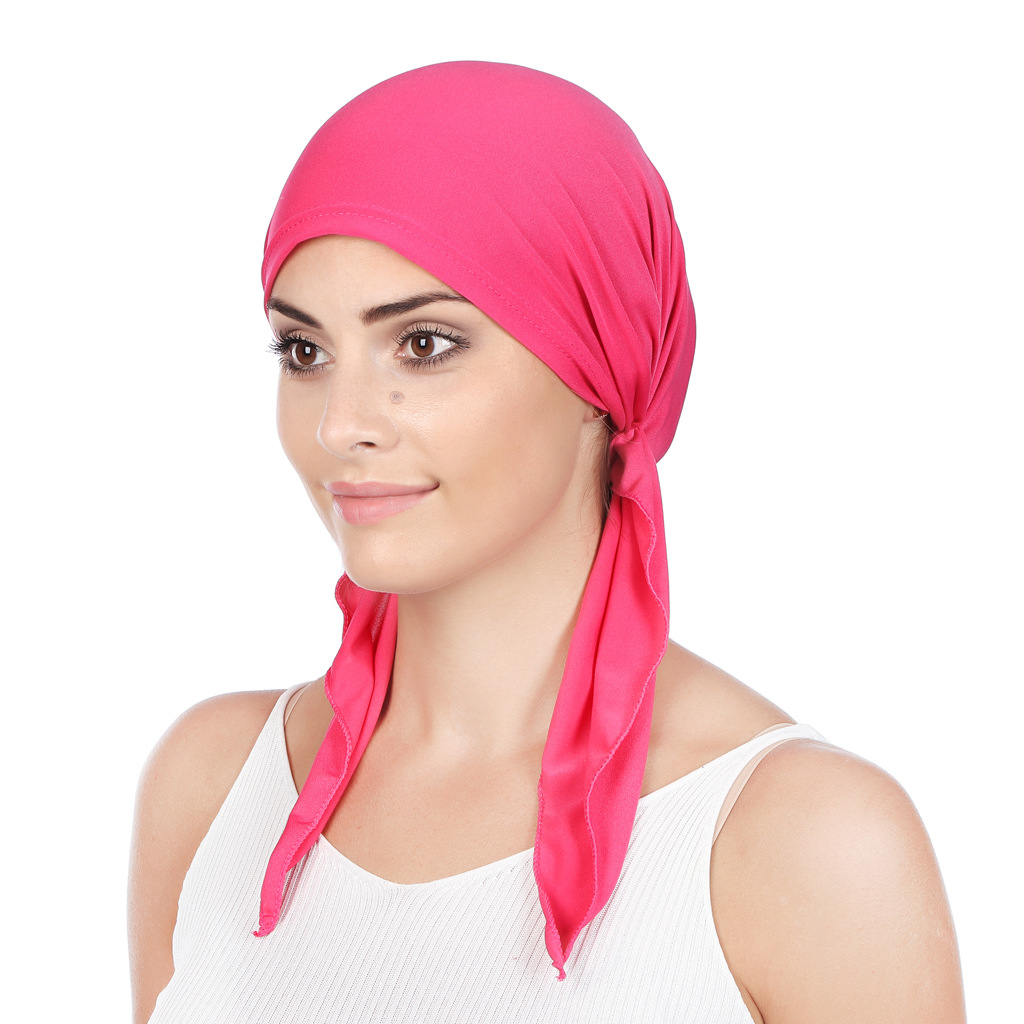 AliExpress/Amazon/ebay European and American curved solid color milk silk two tail headscarf cap toe cap