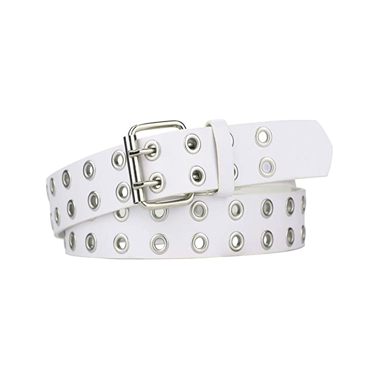 Fashion European and American Punk Double Pin Buckle Belt Women's Eye Belt White Wear Jeans Double Empty Buckle Belt Manufacturers_voghion.com