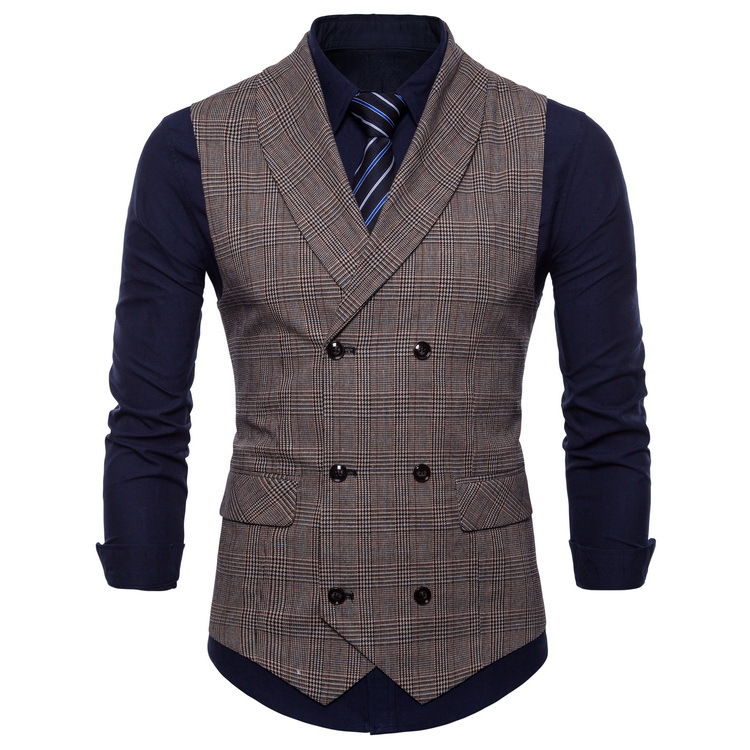 2020 New British Style Business Vest Fashion Slim Fit Casual Plaid Small Vest 9607