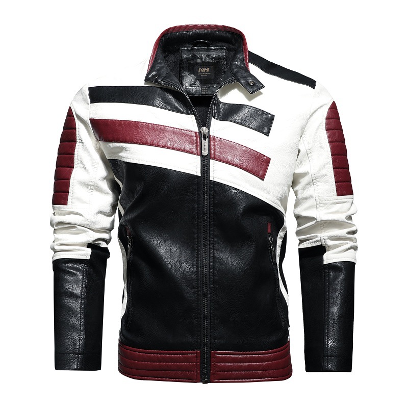 Foreign trade European size men's men's leather jacket new men's PU leather jacket men's European and American motorcycle clothing plus velvet leather men