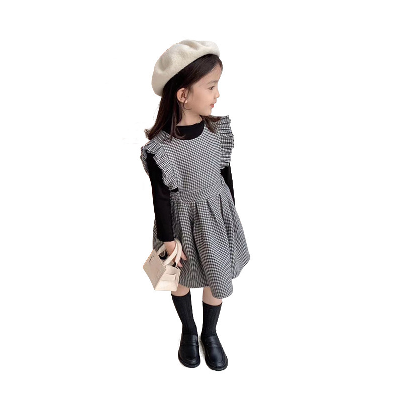 2023 Spring and Autumn New Baby Girl Princess Dress Girl Stylish Plaid Dress Korean-style Houndstooth Vest Dress