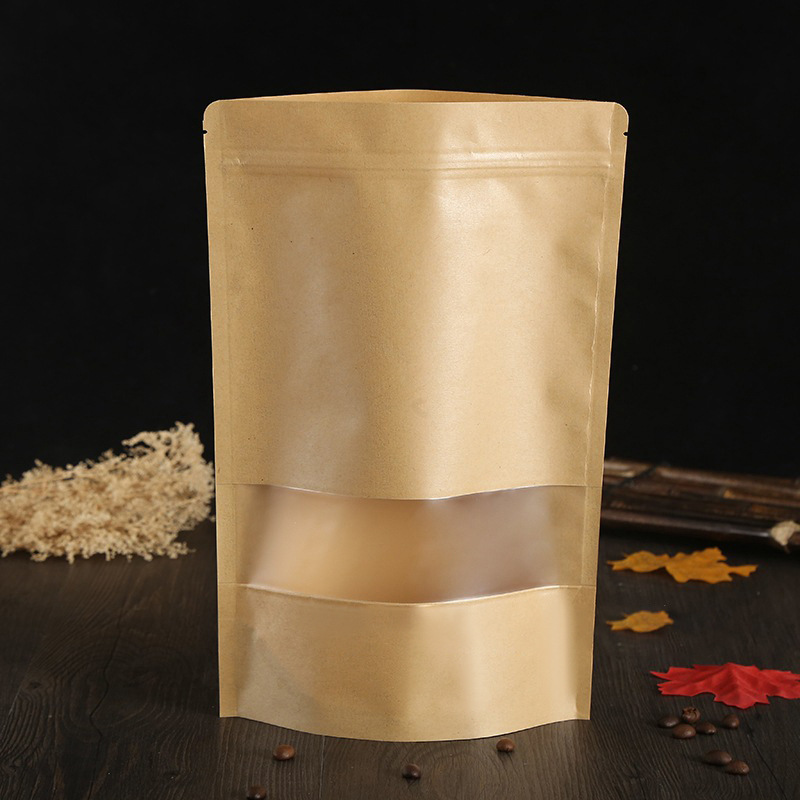 Kraft Paper Bag Frosted Self-sealing Bag Window Tea Sealed Self-supporting Bag Nuts Dried Fruit Snack Food Packaging