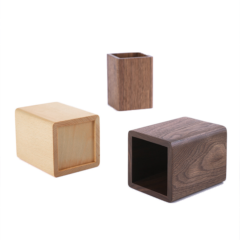 Solid Wood Creative Pen Container Black Walnut Desktop Storage Box Simple Japanese Style Learning Office Stationery Gifts