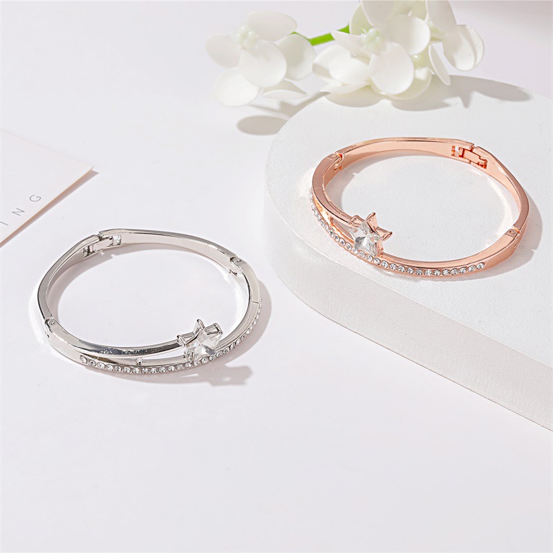 Korean Style Fresh Full Diamond Bracelet Niche Design Simple Five-pointed Star Zircon Bracelet Women's Student Girlfriend Bracelet