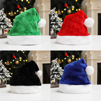 Short plush Christmas hat adult hat Red Green Pink Blue Black gray purple LOGO embroidery