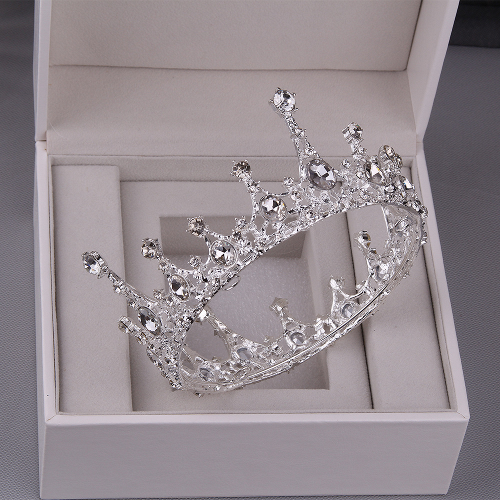 Crown Bride Crystal Full Round Baroque Crown Cyber Red Headdress Birthday Cake Decorations Wedding Factory Wholesale