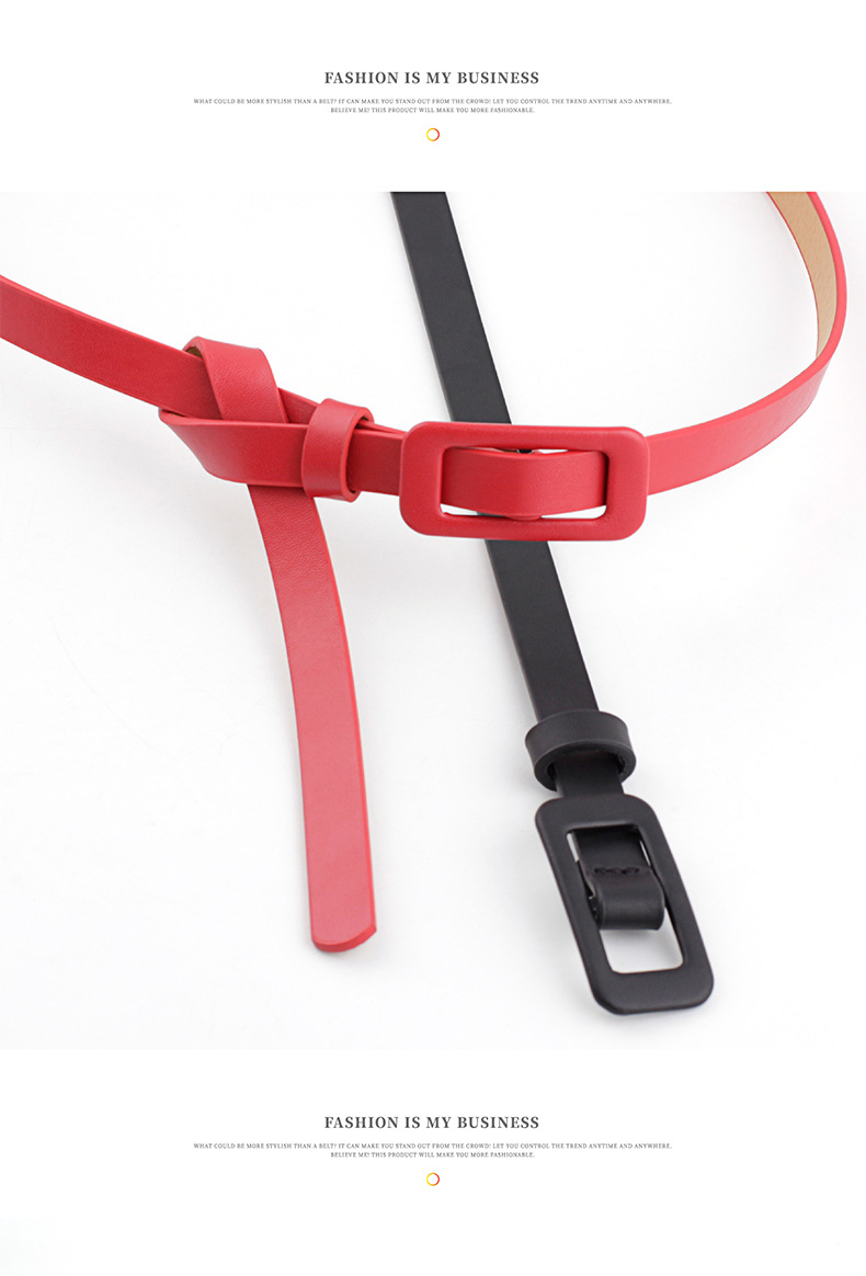 Nouvelle ceinture en PU légère de couleur unie pour femme, petite ceinture à boucle carrée, sans aiguille, sans perforation, décorative, fine, capacité de fonctionnement en stock_voghion.com