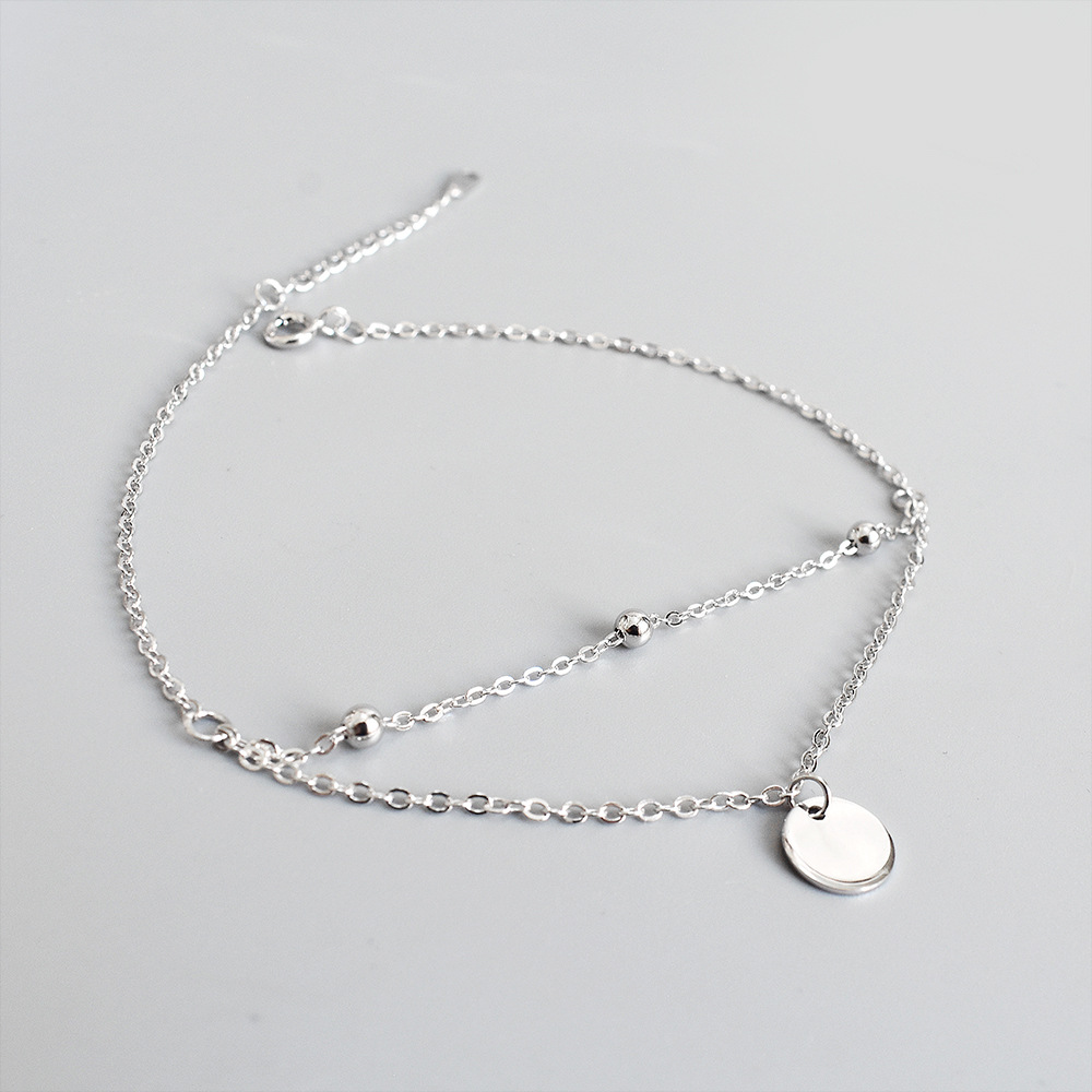 Ins Niche Simple Style Jewelry S925 Sterling Silver Round Brand Ankle Chic Elegant Korean Style Geometric Circle Ankle Jewelry for Women