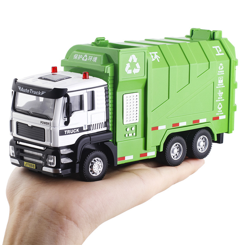 [Boxed] Jiaye garbage truck cleaning truck with garbage can sound and light pull back alloy car children's toy car