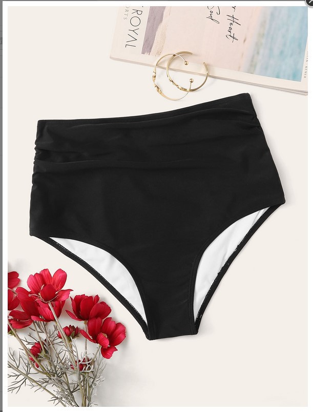 Cross-border popular 2023 European and American bikini swimsuit bikini I solid color high waist pleated belly contracting women's hot spring swimming trunks