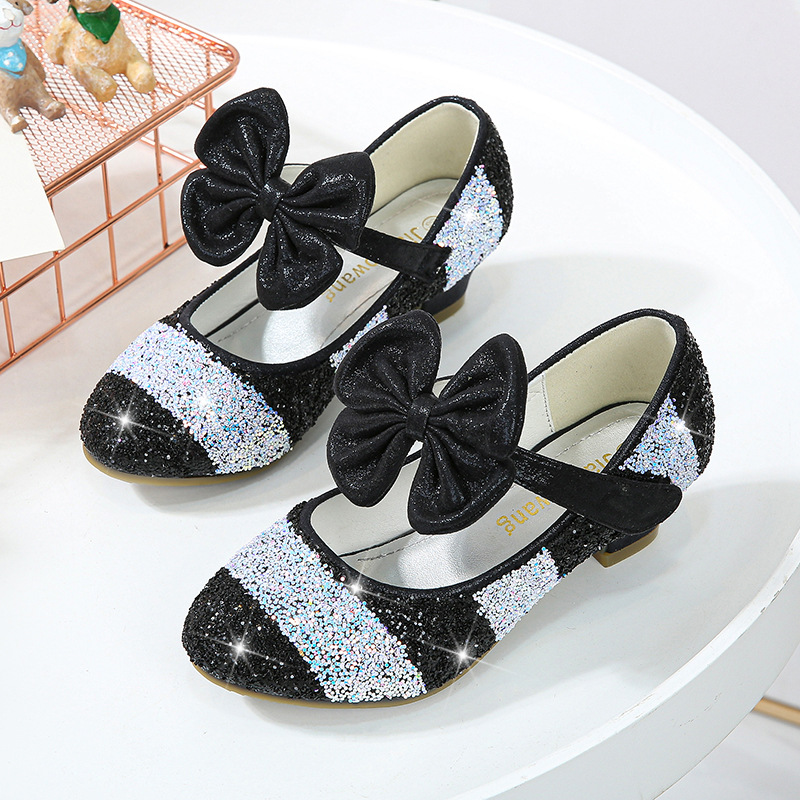 Girls' Leather Shoes Princess Shoes 2022 Spring Children's Shoes Round-toe Soft-soled Single-layer Shoes Large Children's High-heeled Princess Crystal Shoes