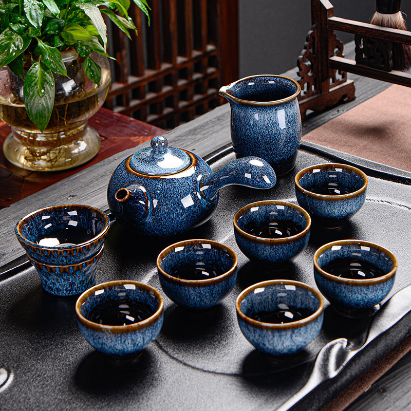 窯変伸糸天目釉薬建杯茶器セット湯飲みティーポット工夫茶器セット家庭用ギフトボックス|undefined