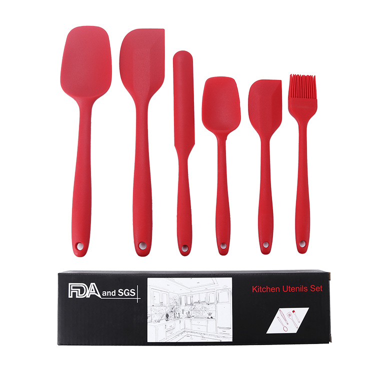 Silicone kitchenware 6-piece set cream scraper 6-piece set baking tools spatula oil brush set Amazon hot sale
