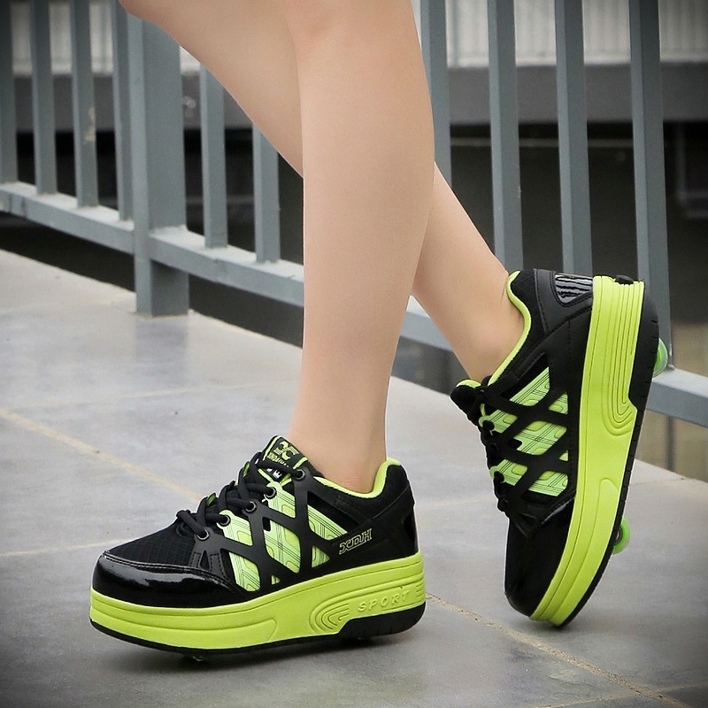 Single and Double Wheels Teen Heelby Shoes for Boys and Students Automatic Female Children's Pulley Bursting Shoes with Wheels Sneakers