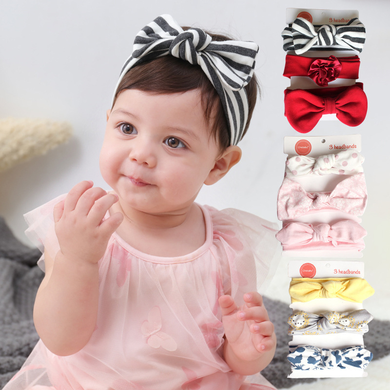 Children's Bow Hair Band Accessories Set Baby Baby Style Cute Rabbit Ears Plaid Print Headband