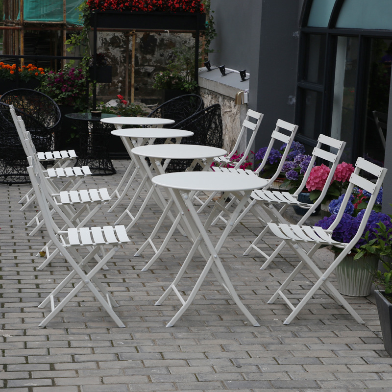 Outdoor Leisure Iron Table and Chair Combination Milk Tea Shop Cafe Modern Simple Outdoor Balcony Folding Table Three-Piece Set