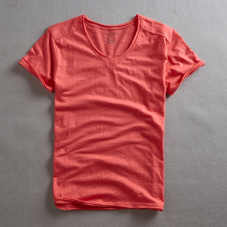 2023 summer men's T-shirt short sleeve V-neck slub cotton casual solid color thin cotton T-shirt men's wholesale a generation of hair