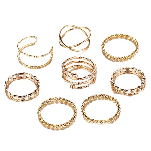 Han Zhishang creative retro simple multi-layer cross opening twist joint ring suit 8-piece set_voghion.com