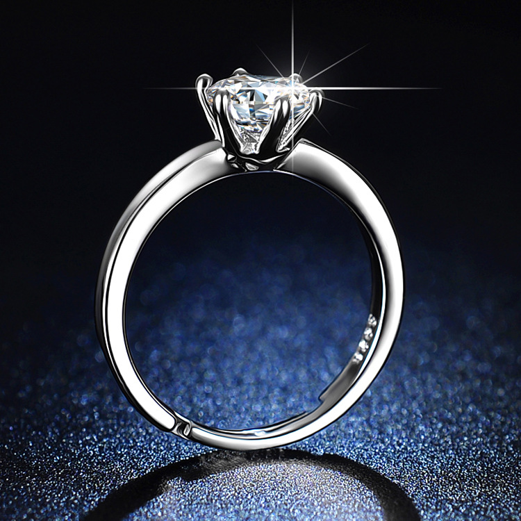 Shake Voice Fast Hand Live Star Fashion Women's Diamond Ring Six-claw 1 karat Couple Women's Ring Opening Wedding Ring