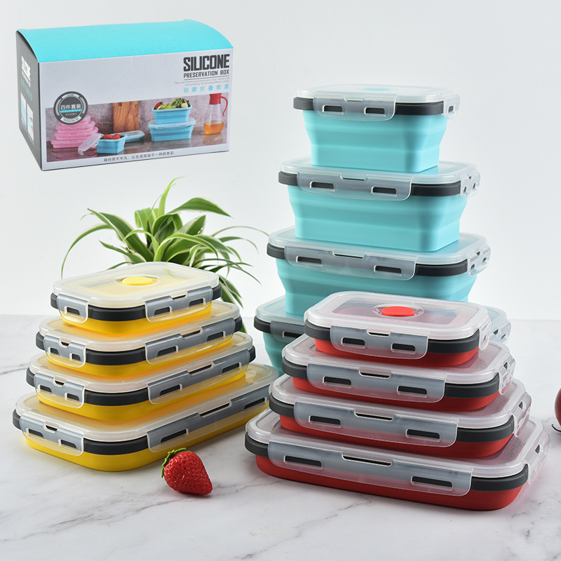 Silicone lunch box outdoor foldable silicone lunch box refrigerator crisper portable lunch lunch box retractable