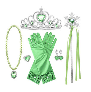 Halloween Princess Dress Costume Accessories Children's Birthday Gift Gemstone Crown Magic Stick Gloves Earrings Necklace