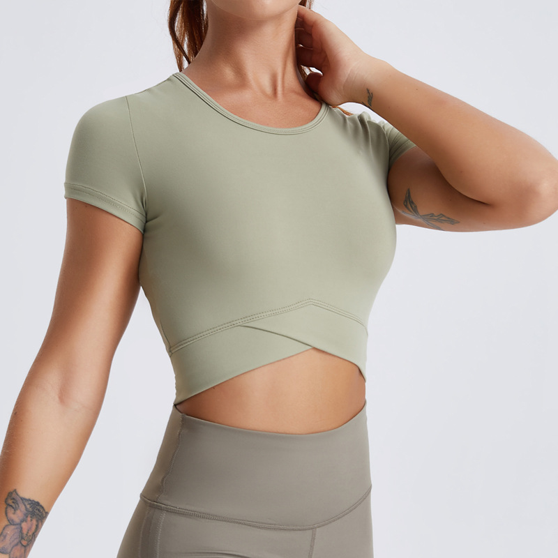 Yoga wear women's new sexy T-shirt short style women's navel exposed sports quick-drying fitness top simple slim T-shirt