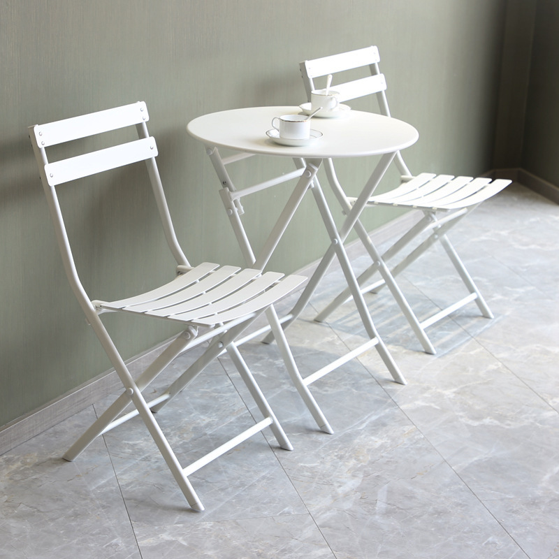 Outdoor Leisure Iron Table and Chair Combination Milk Tea Shop Cafe Modern Simple Outdoor Balcony Folding Table Three-Piece Set