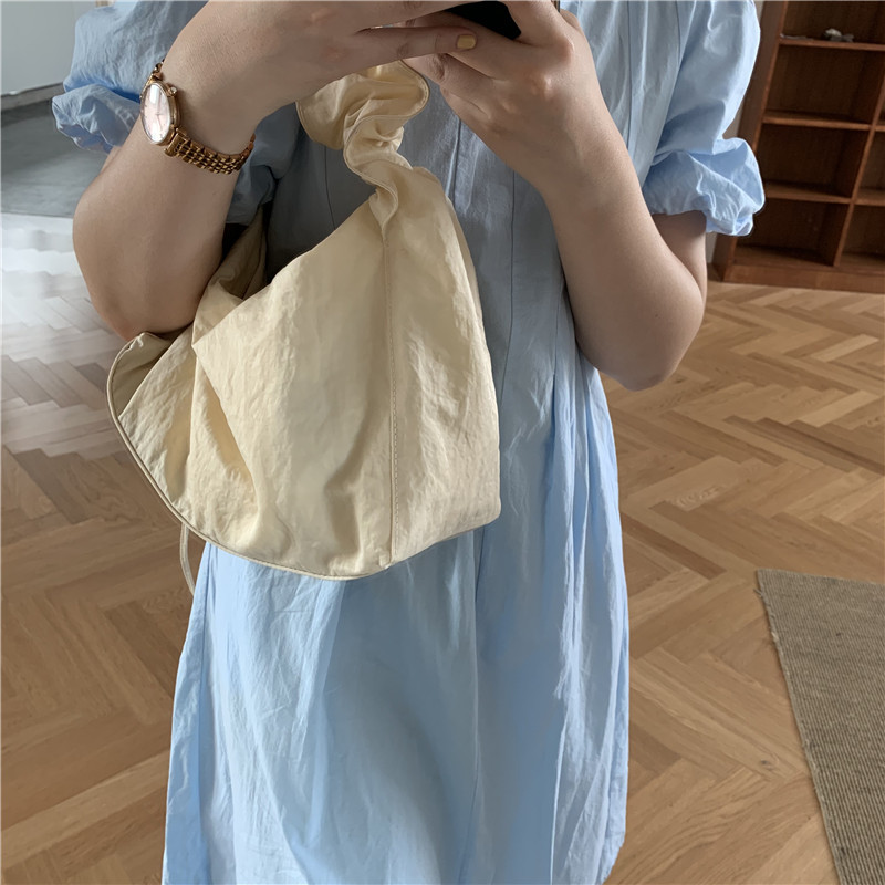 Canvas Bag Women's Korean-style Single-shoulder Pleated Drawstring Canvas Bag Small Fresh Artistic Solid Color Portable Crossbody Casual Women's Bag_voghion.com