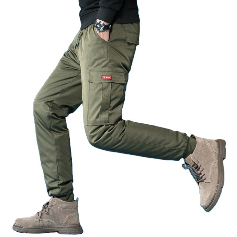 Winter Down Pants Men's Warm Knee-Protecting Multi-Pocket Crock Pants Men's Thickened Sports Ankle Pants White Duck Down Long Pants